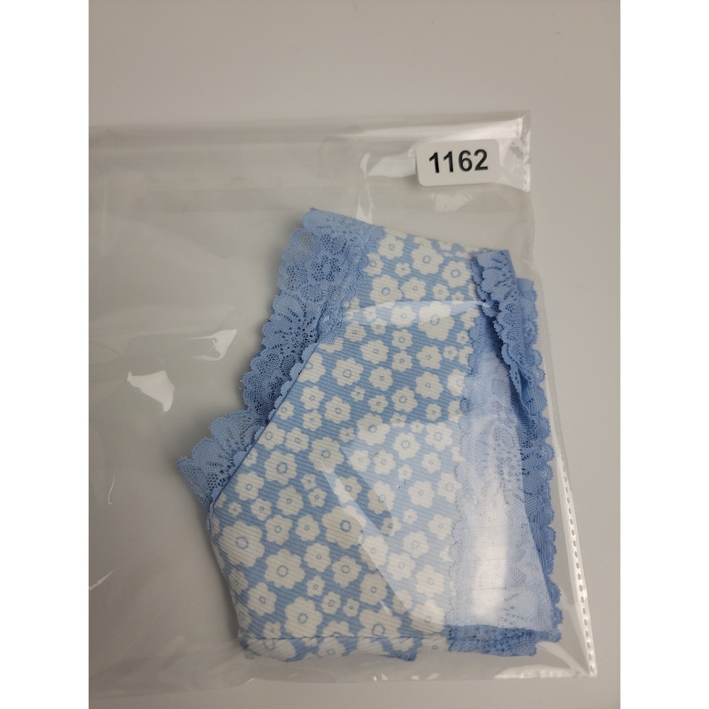 PINK Victorias Secret Blue Floral Ribbed Lace Trim Cheeky Panty Small NEW - Picture 7 of 7